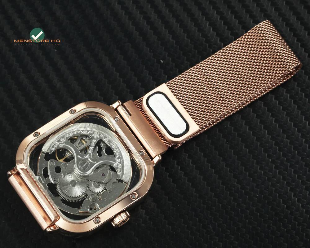 Men's Carved Hollow Mechanical Watch with Magnet Strap