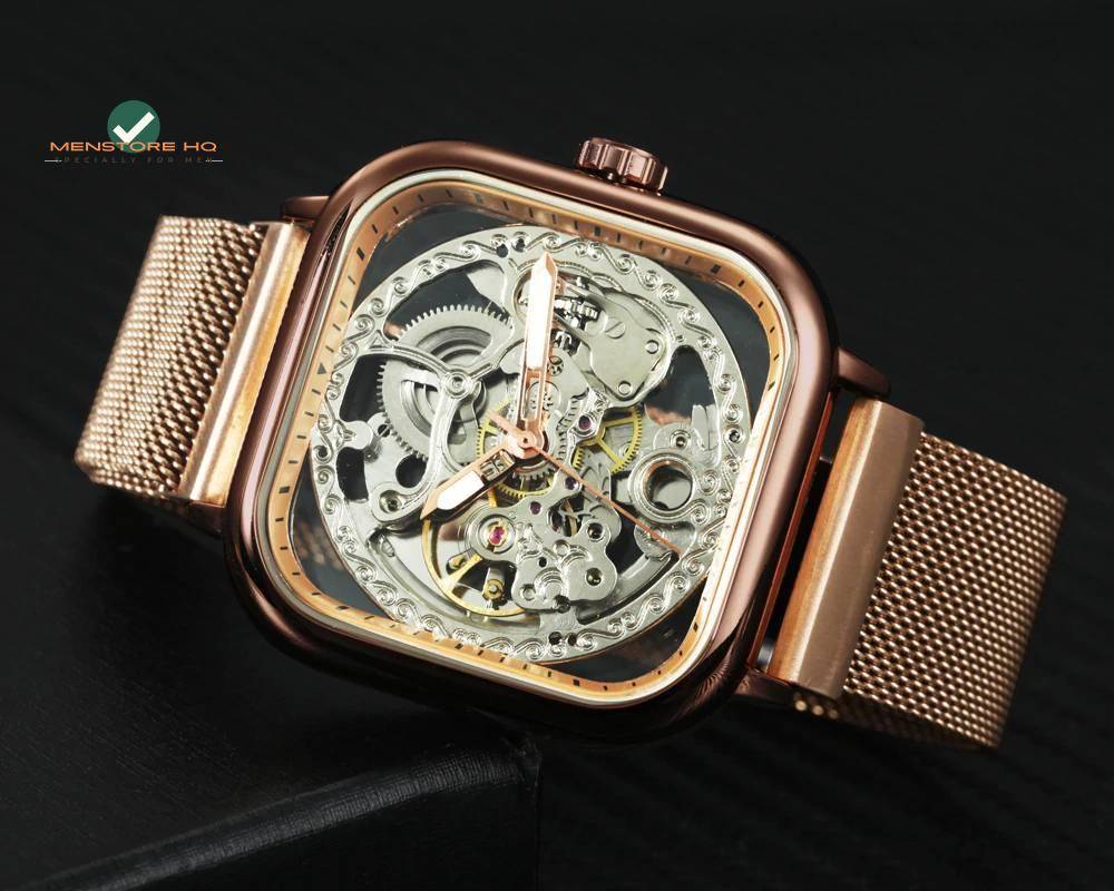 Men's Carved Hollow Mechanical Watch with Magnet Strap