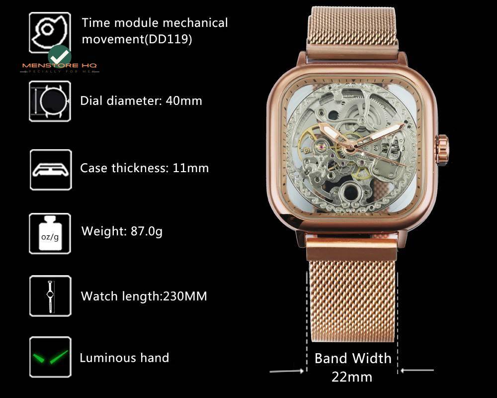 Men's Carved Hollow Mechanical Watch with Magnet Strap