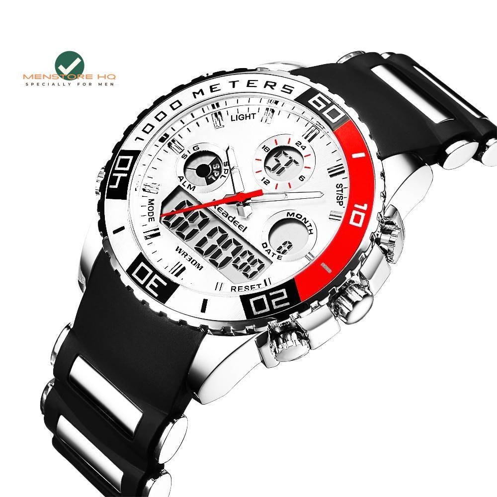 Stylish Sports Wristwatches for Men with Dual Dial Sports Watches Watches cb5feb1b7314637725a2e7: Black|Red